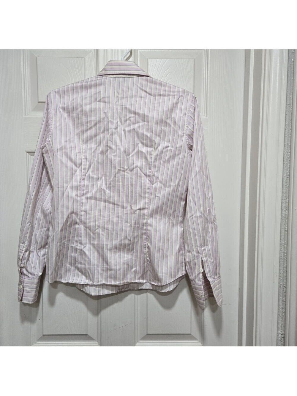 Bogner Purple White Striped Tailored Cotton Button Up Shirt Women's 6 - Picture 6 of 9